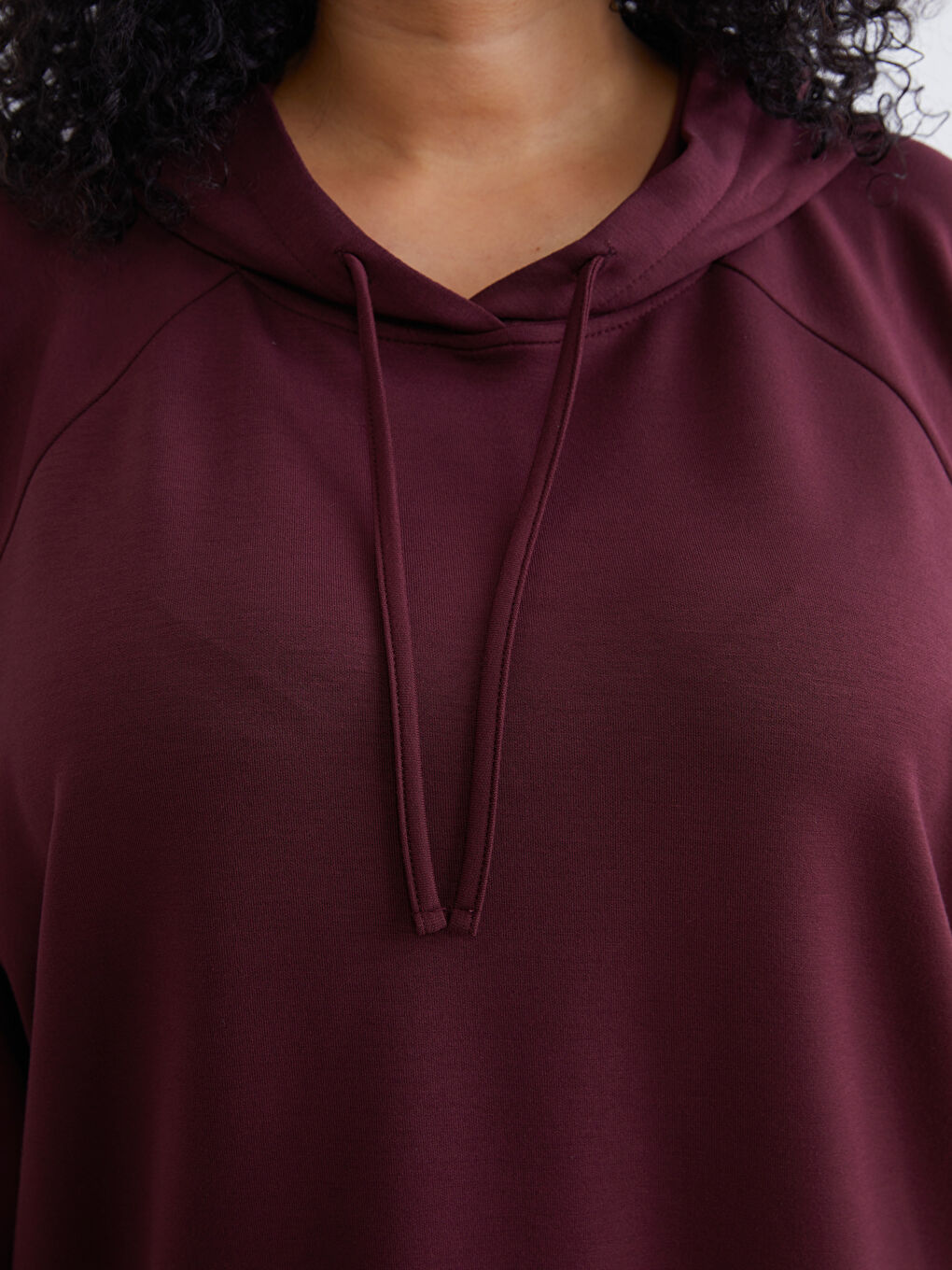 Bordo Büyük Beden Kadın Hoodie-2
