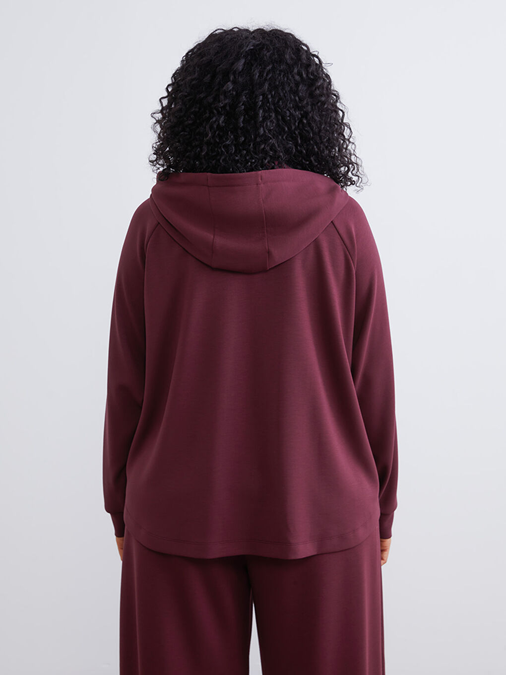 Bordo Büyük Beden Kadın Hoodie-3