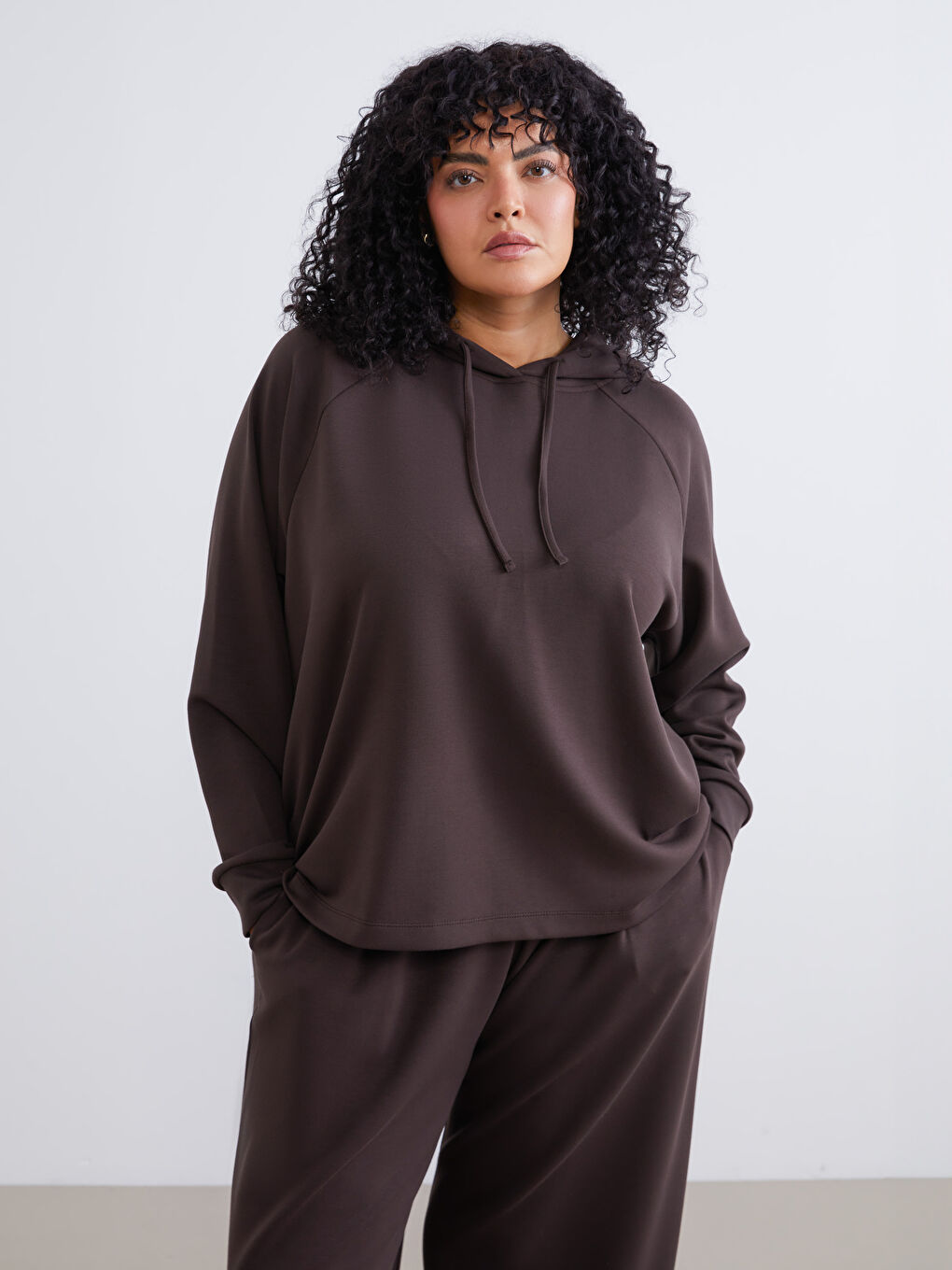 Kahverengi Büyük Beden Kadın Hoodie