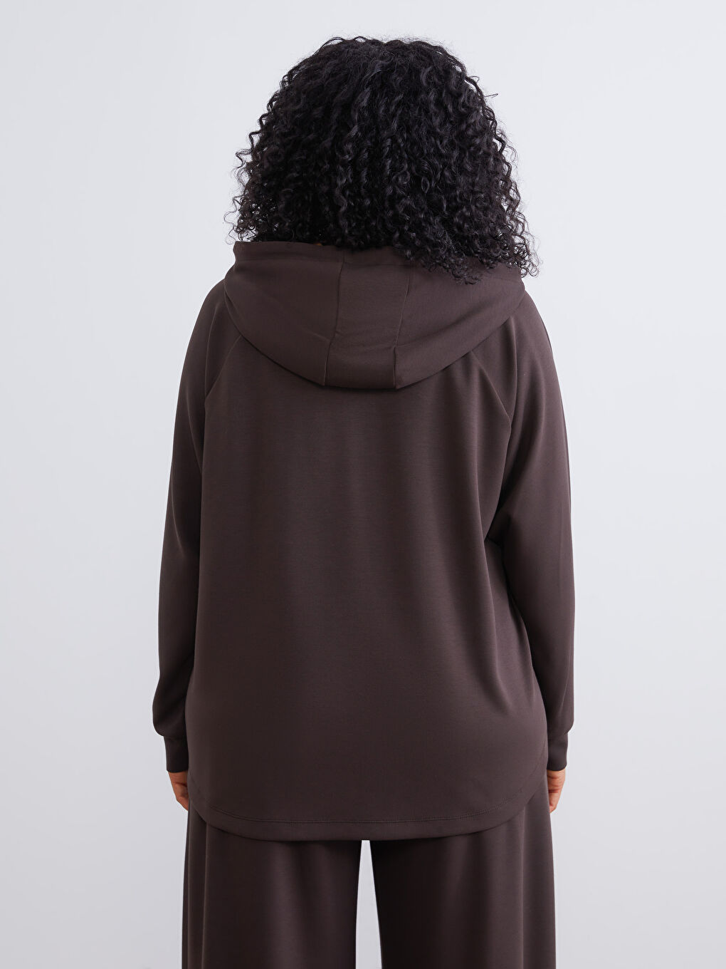 Kahverengi Büyük Beden Kadın Hoodie-3