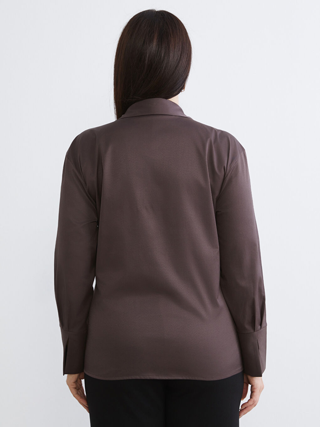 Kahverengi Büzgülü Kadın Gömlek-3
