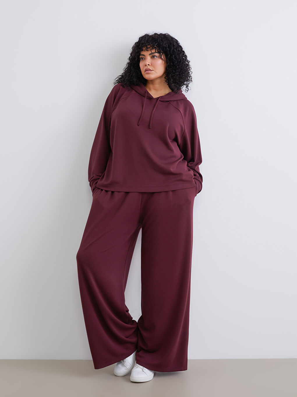 Bordo Büyük Beden Beli Lastikli Kadın Eşofman Altı