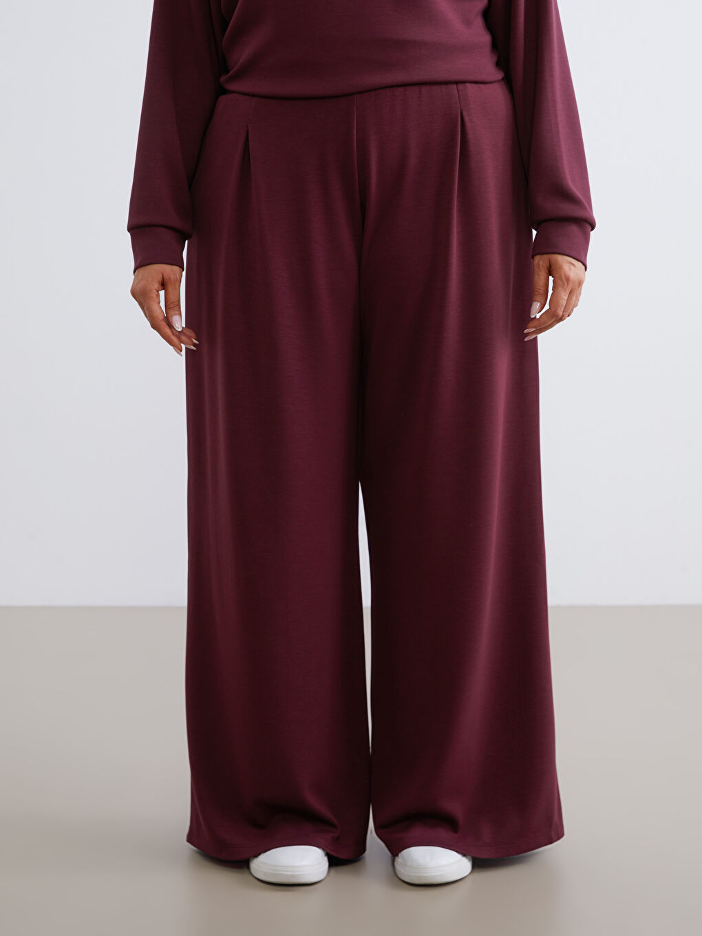 Bordo Büyük Beden Beli Lastikli Kadın Eşofman Altı-1