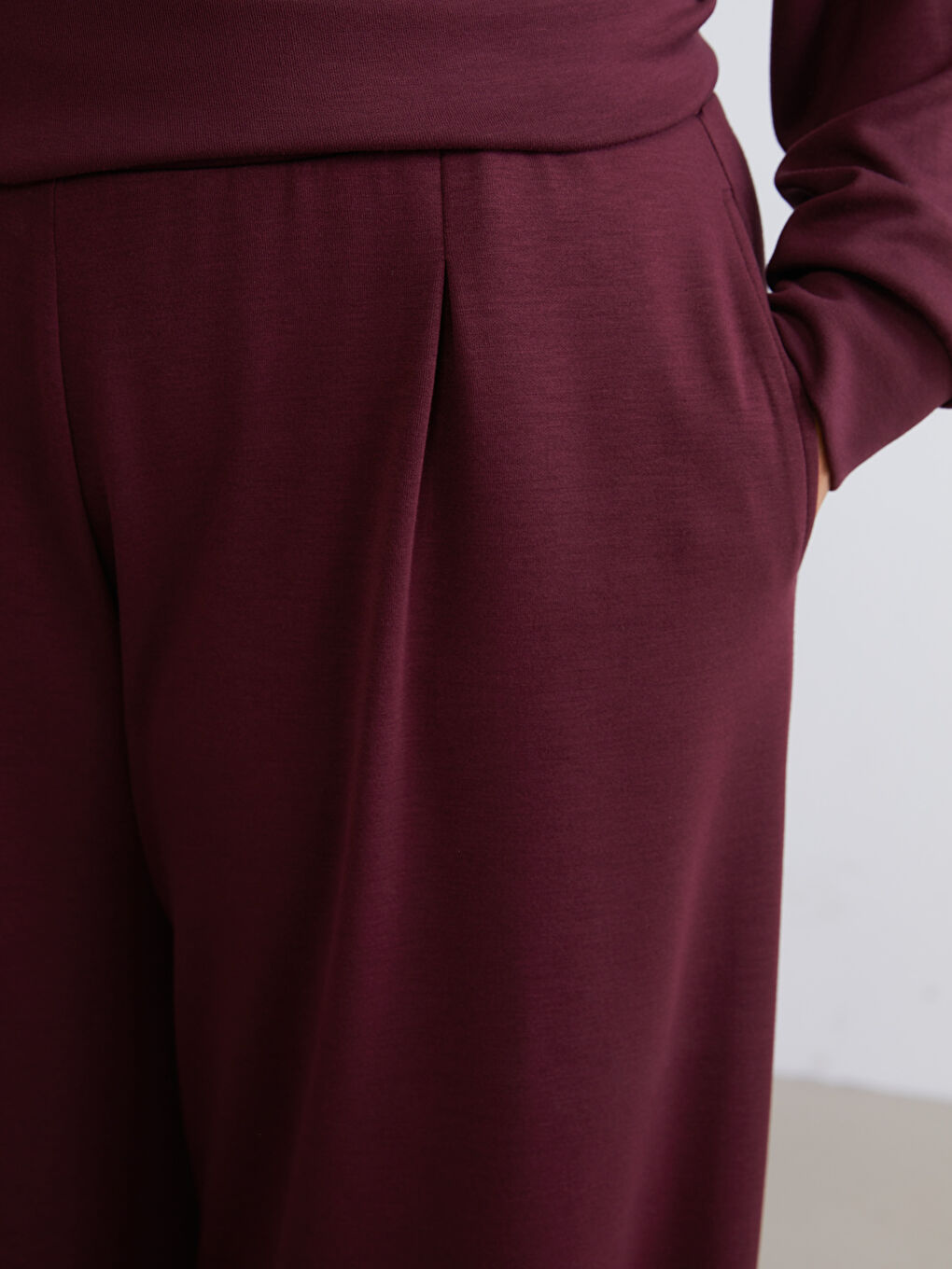 Bordo Büyük Beden Beli Lastikli Kadın Eşofman Altı-2