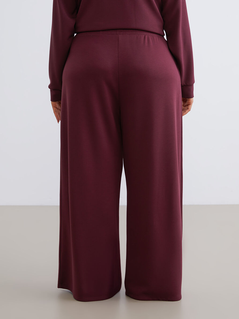 Bordo Büyük Beden Beli Lastikli Kadın Eşofman Altı-3