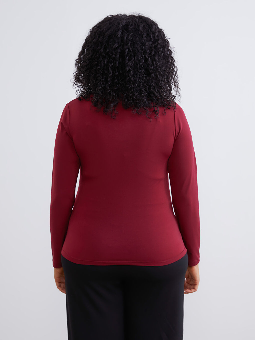 Bordo Büyük Beden Dik Yaka Büzgülü Kadın Body-3