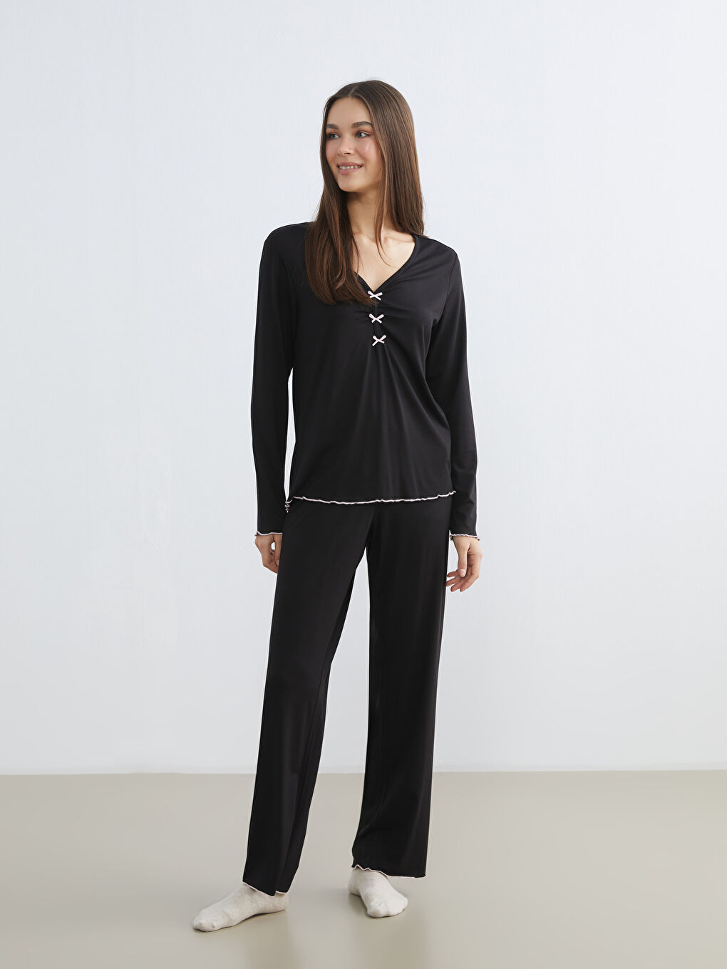 Siyah Beli Lastikli Kadın Pijama Altı