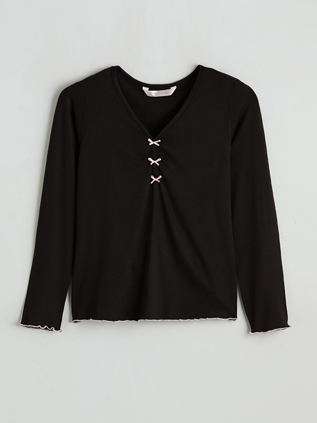 Siyah V Yaka Kadın Pijama Takım-5