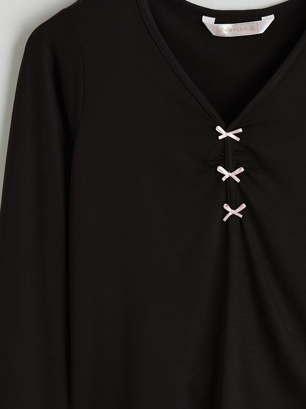 Siyah V Yaka Kadın Pijama Takım-7