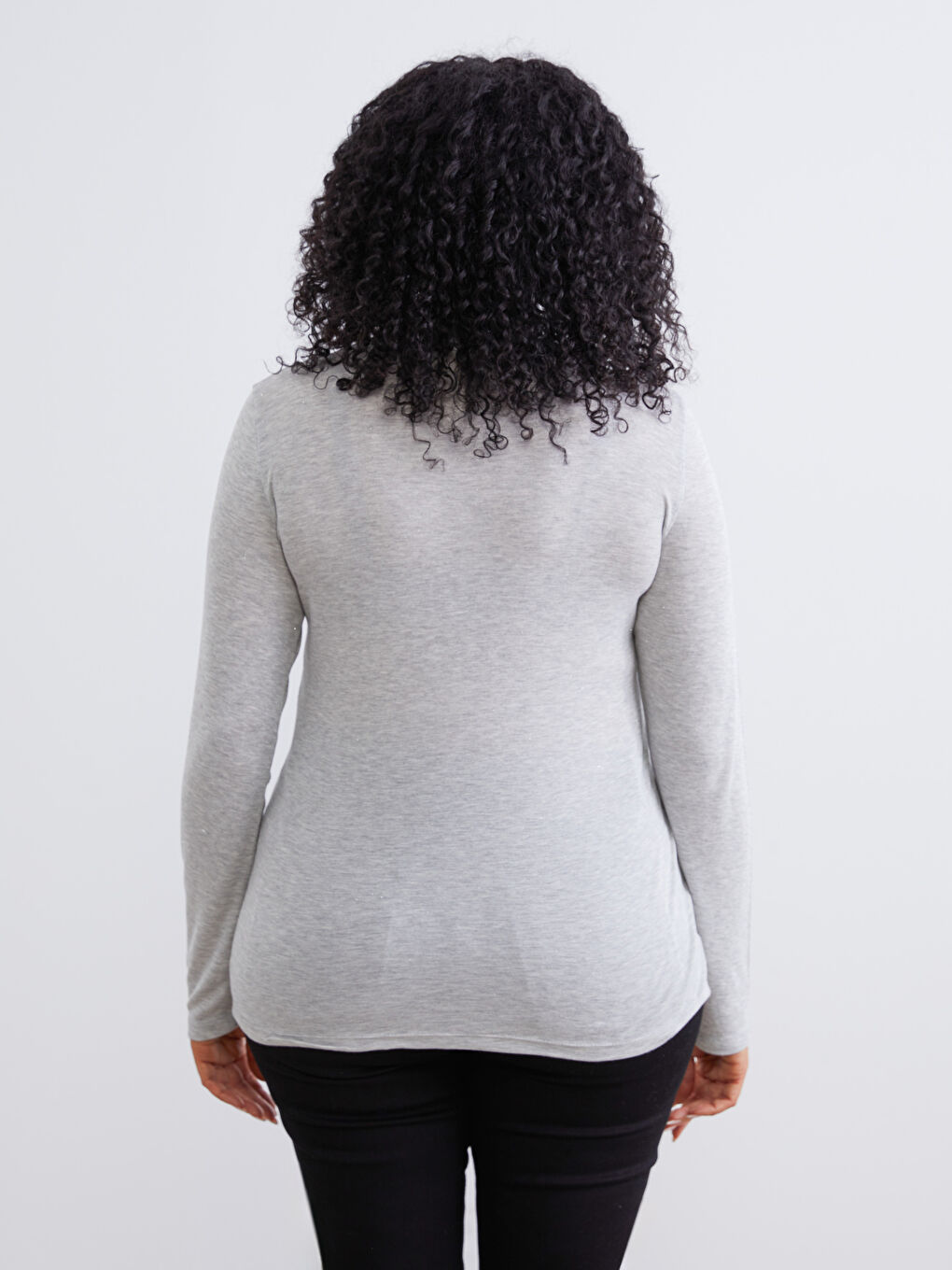 Gri Büyük Beden V Yaka Kadın Body-3