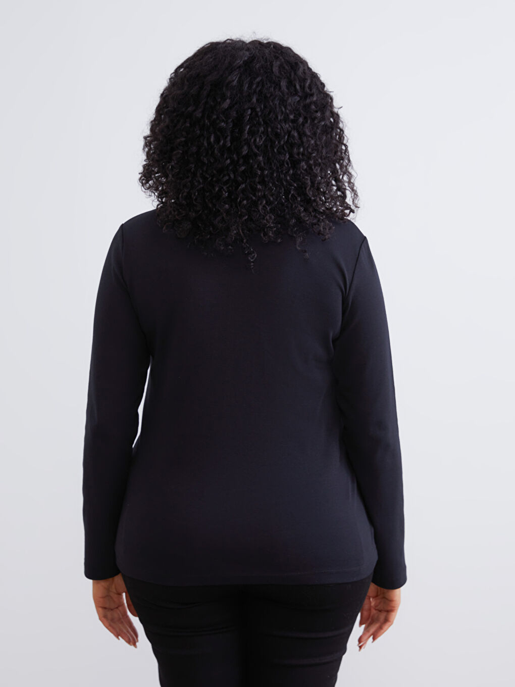 Siyah Büyük Beden V Yaka Kadın Body-3