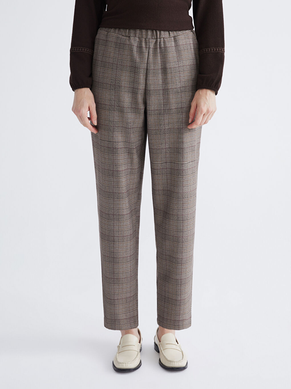 Брюки в клетку с эластичным поясом для женщин-1