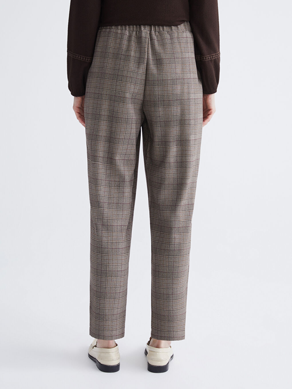 Брюки в клетку с эластичным поясом для женщин-3