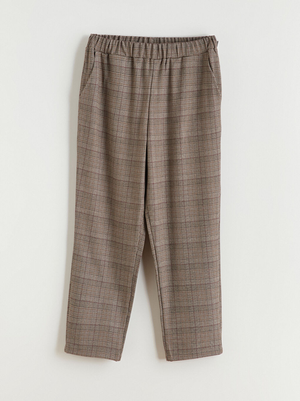 Брюки в клетку с эластичным поясом для женщин-4
