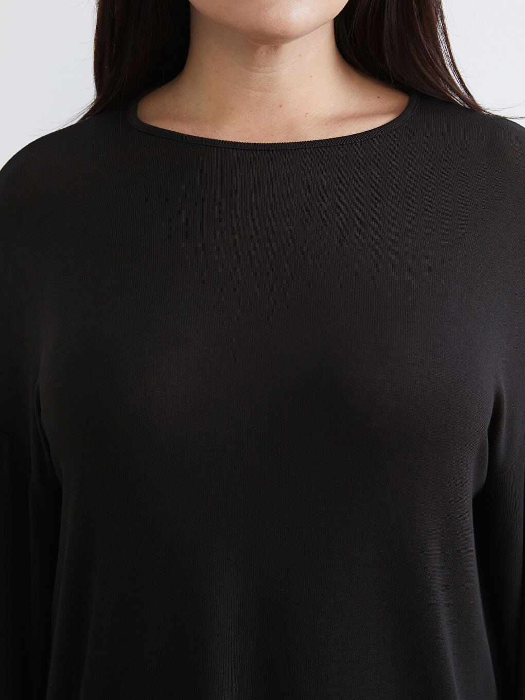 Siyah Büyük Beden Bisiklet Yaka Bluz-2