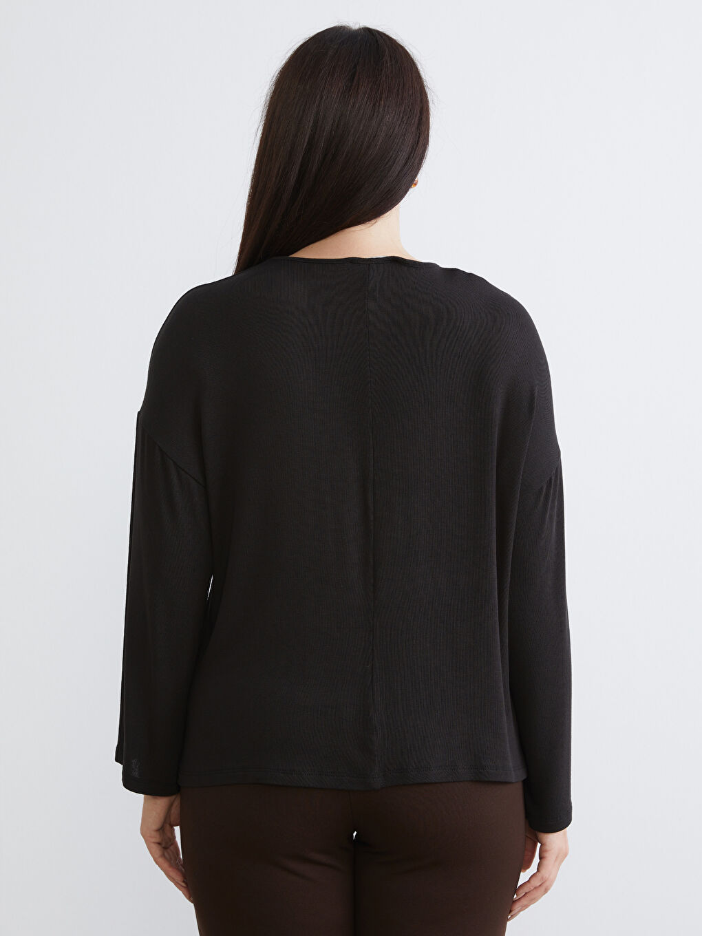 Siyah Büyük Beden Bisiklet Yaka Bluz-3