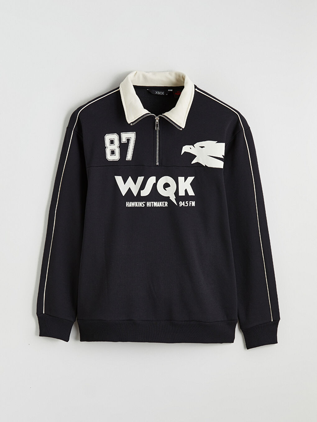 Antrasit Dik Yaka Baskılı Erkek Kalın Sweatshirt