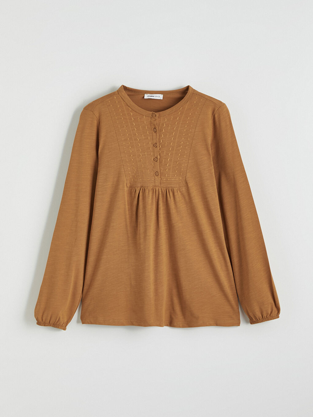 Sarı Bisiklet Yaka Nakışlı Bluz-4