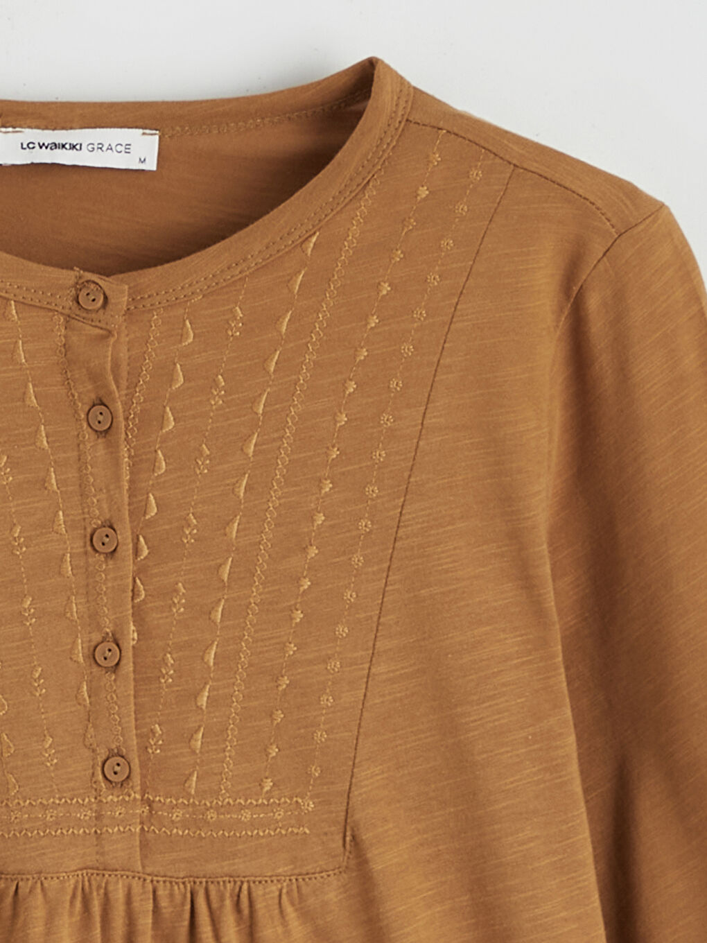 Sarı Bisiklet Yaka Nakışlı Bluz-5