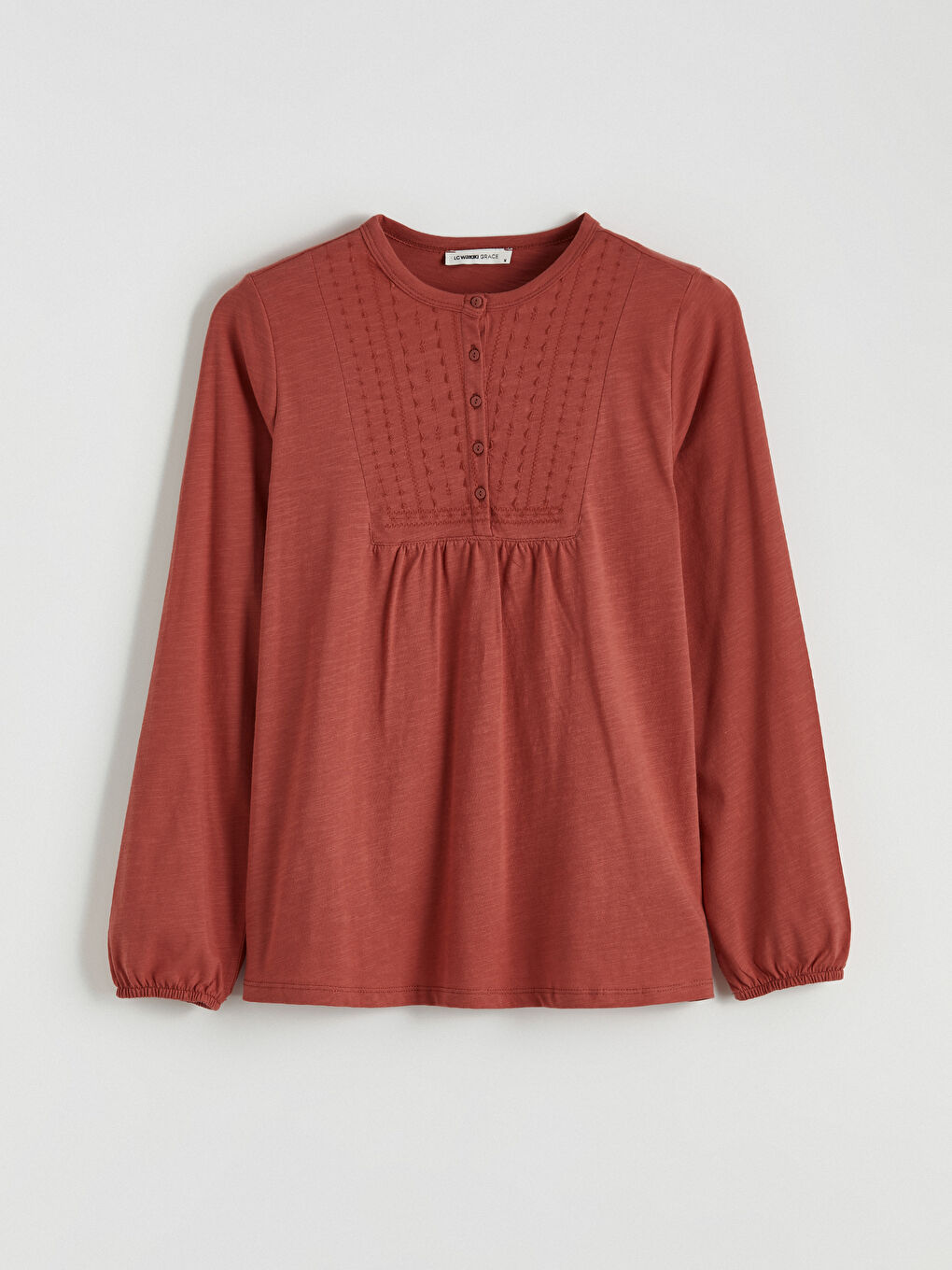 Turuncu Bisiklet Yaka Nakışlı Bluz