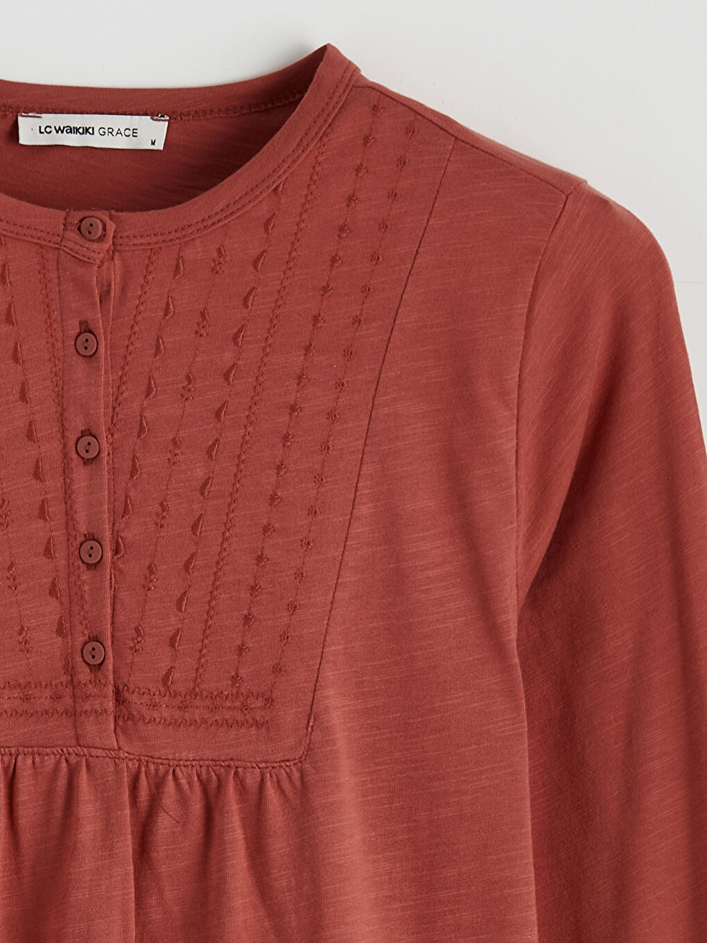 Turuncu Bisiklet Yaka Nakışlı Bluz-1