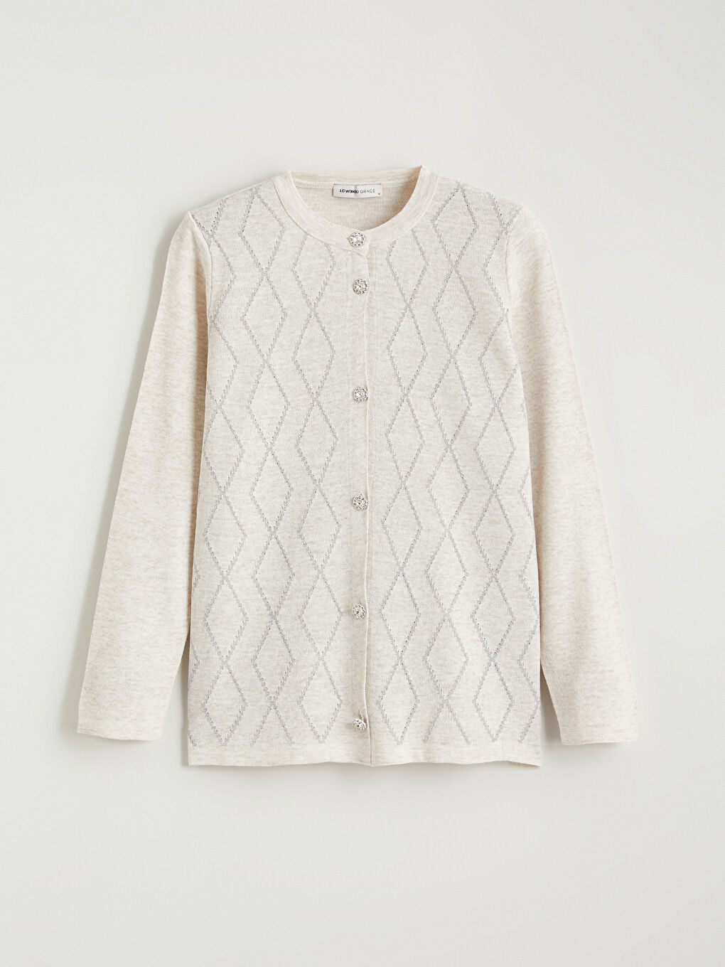 Bej Baklava Desenli Kadın Triko Hırka-4