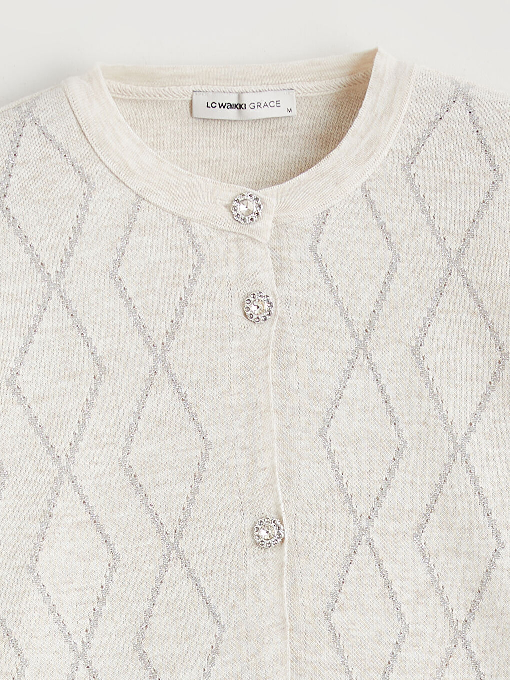 Bej Baklava Desenli Kadın Triko Hırka-5