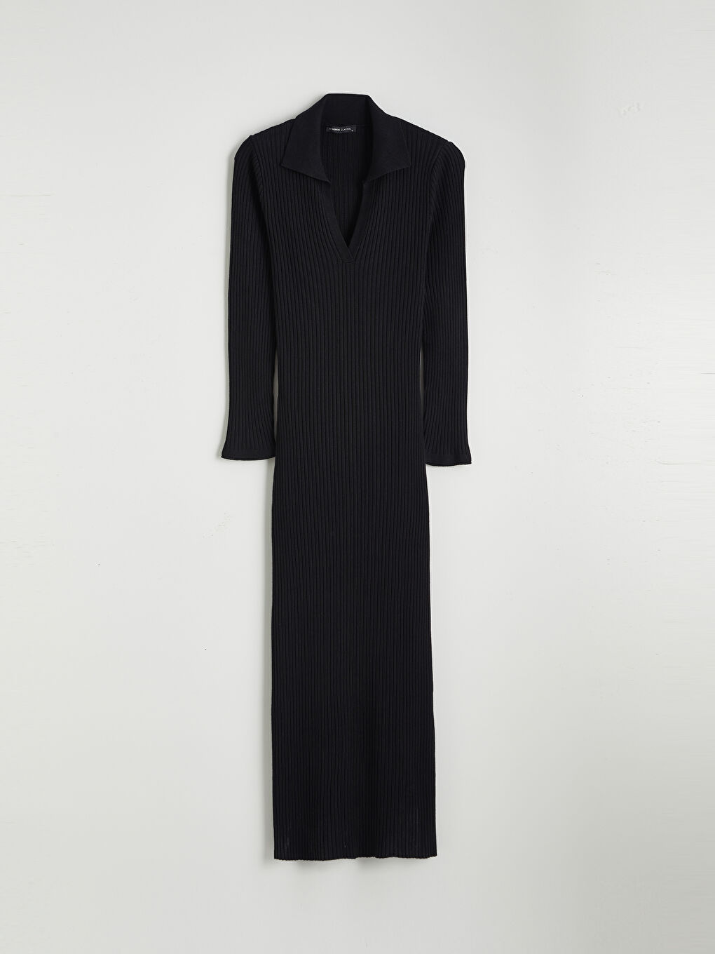 Siyah Polo Yaka Triko Elbise-4