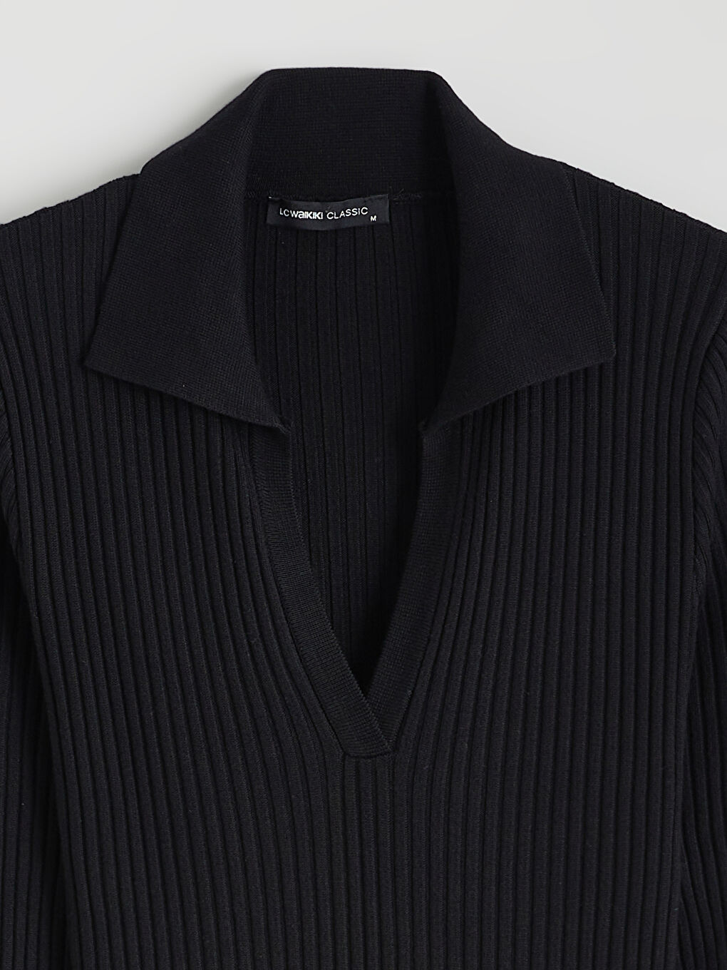 Siyah Polo Yaka Triko Elbise-5