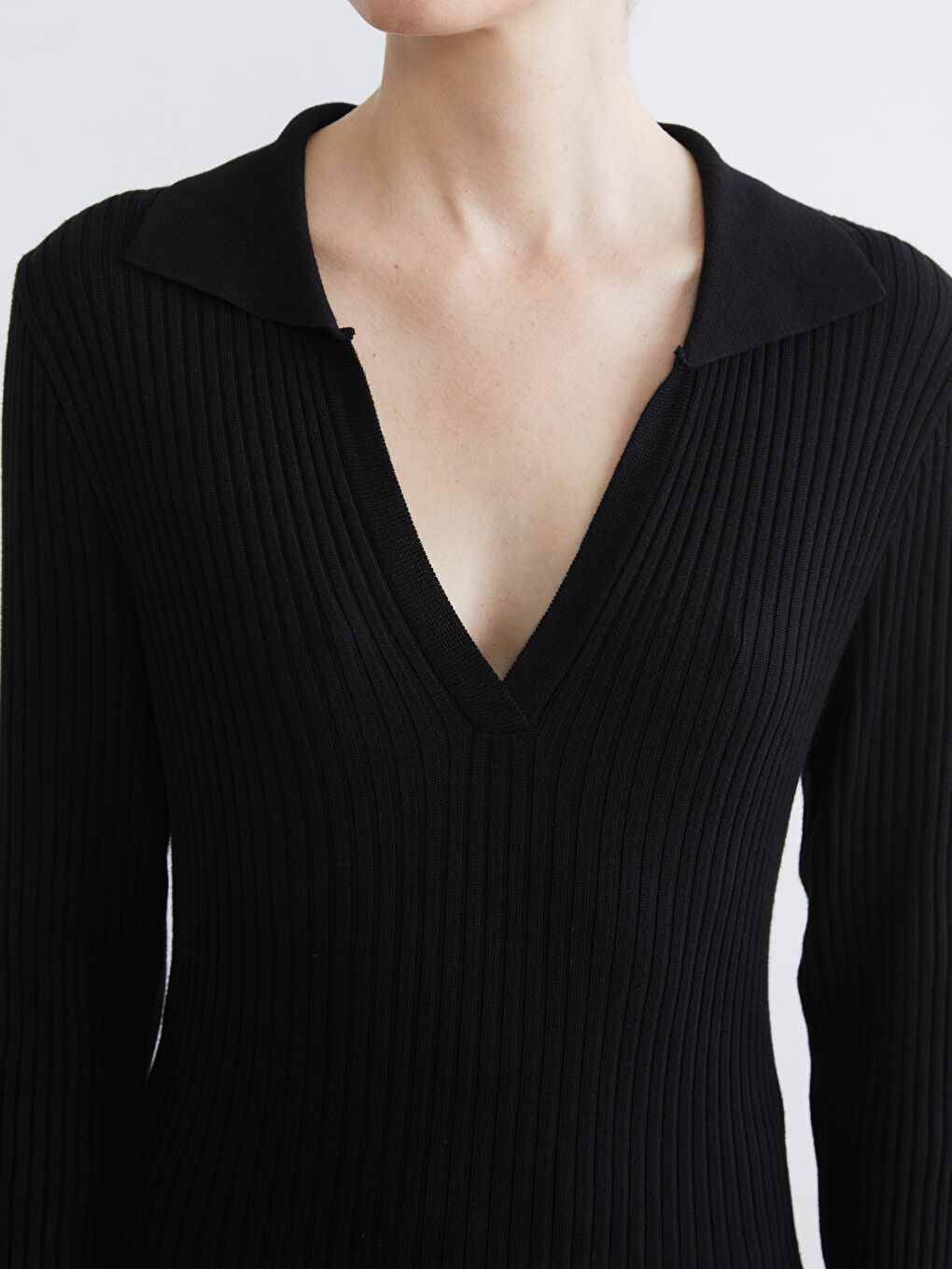 Siyah Polo Yaka Triko Elbise-2