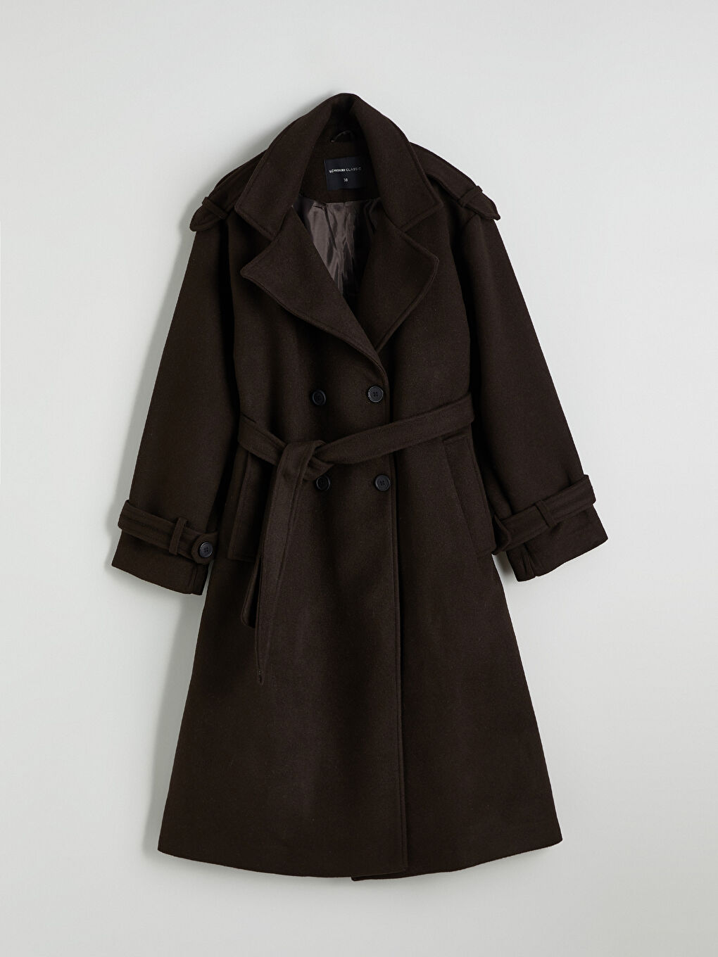 Kahverengi Kruvaze Yaka Kadın Kaşe Kaban-5