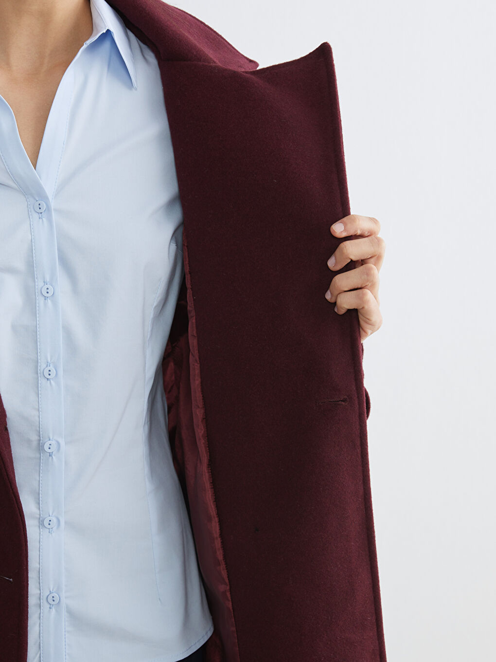 Mürdüm Kruvaze Yaka Kadın Kaşe Kaban-3