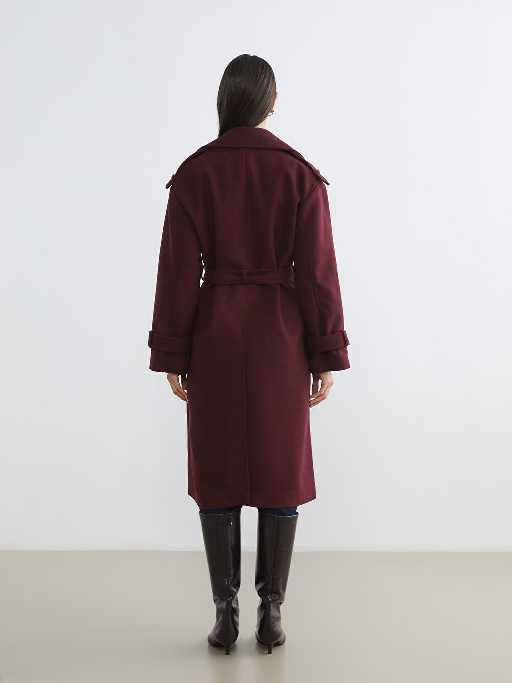 Mürdüm Kruvaze Yaka Kadın Kaşe Kaban-4