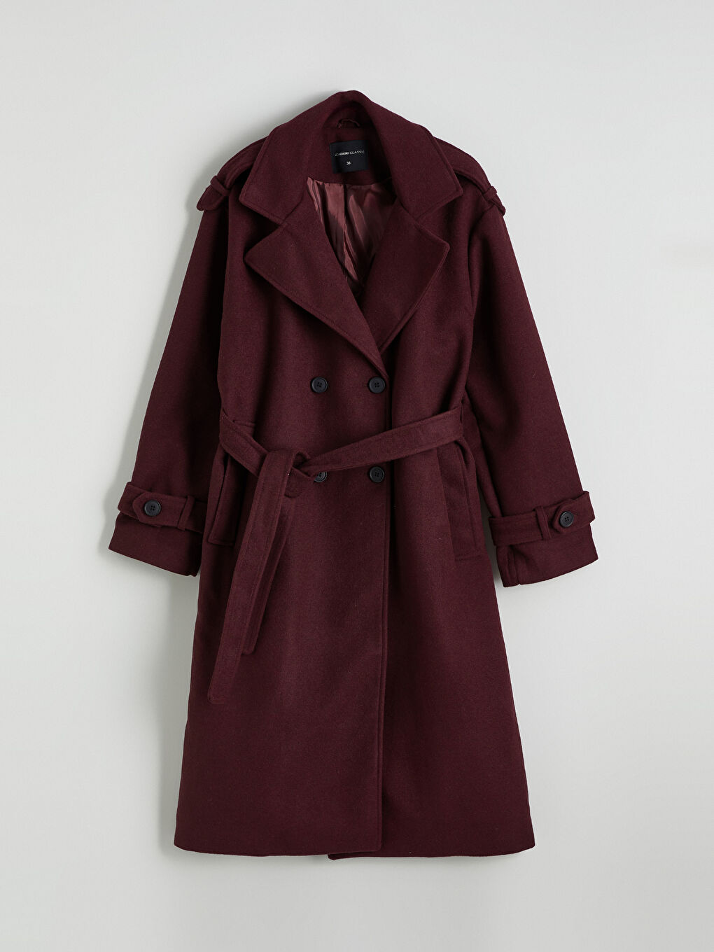 Mürdüm Kruvaze Yaka Kadın Kaşe Kaban-5