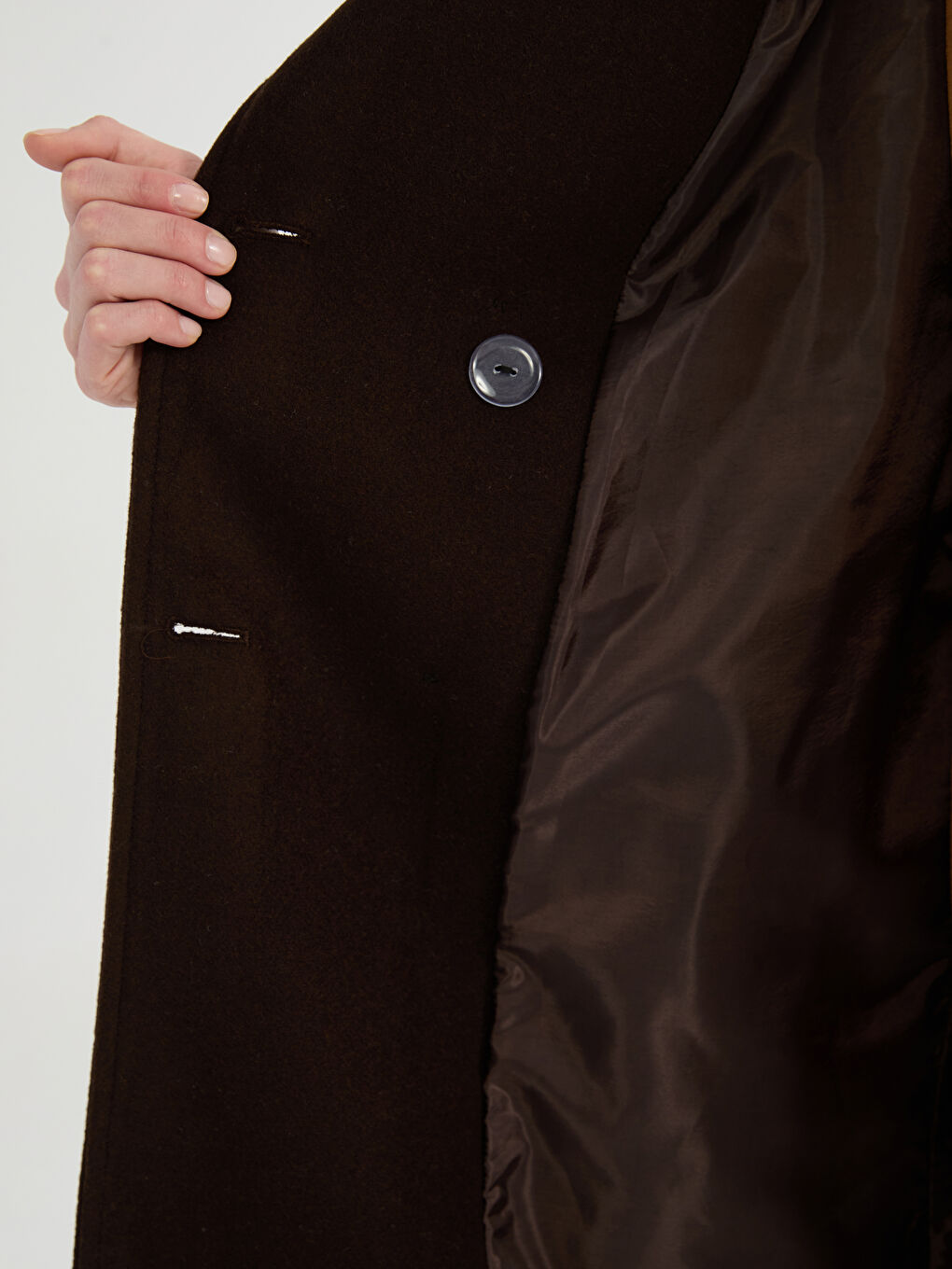 Kahverengi Kruvaze Yaka Kadın Kaşe Kaban-3