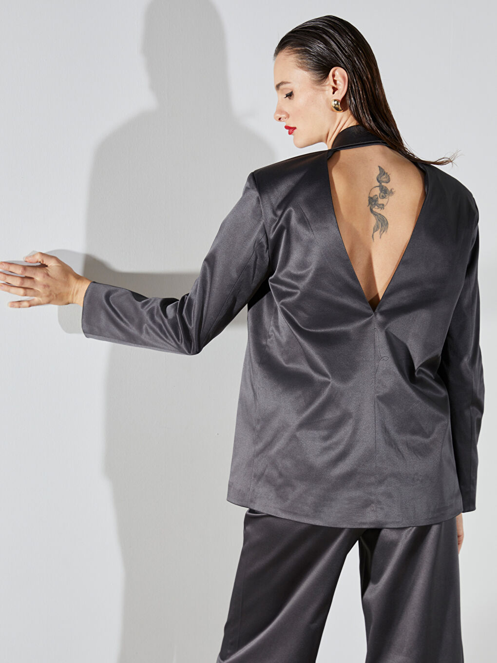 Double Breasted Satin Women's Blazer Jacket-3