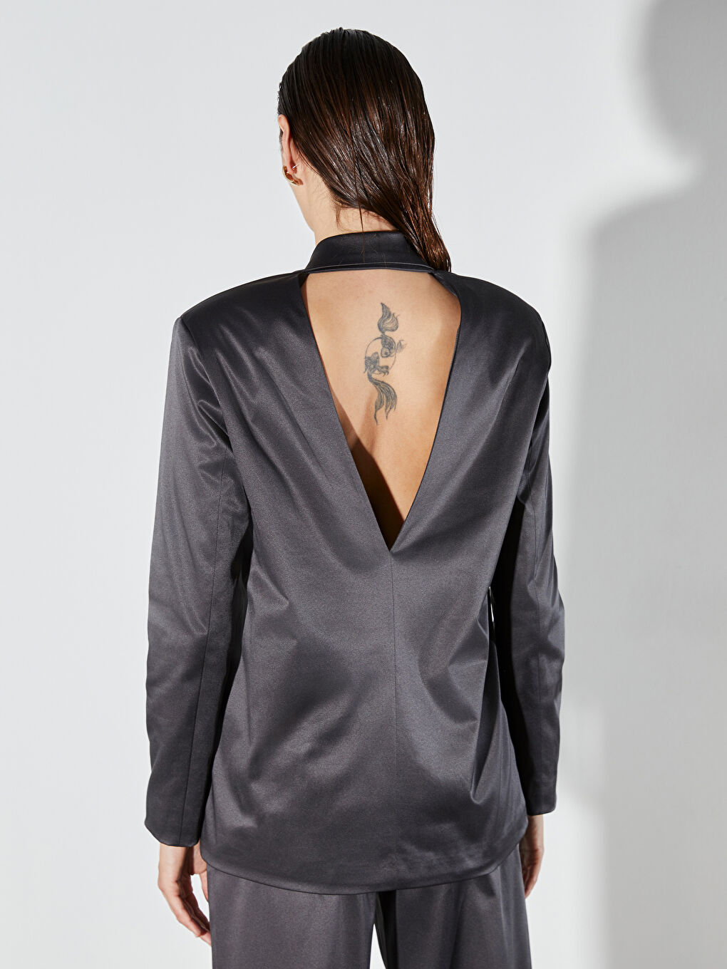 Double Breasted Satin Women's Blazer Jacket-4