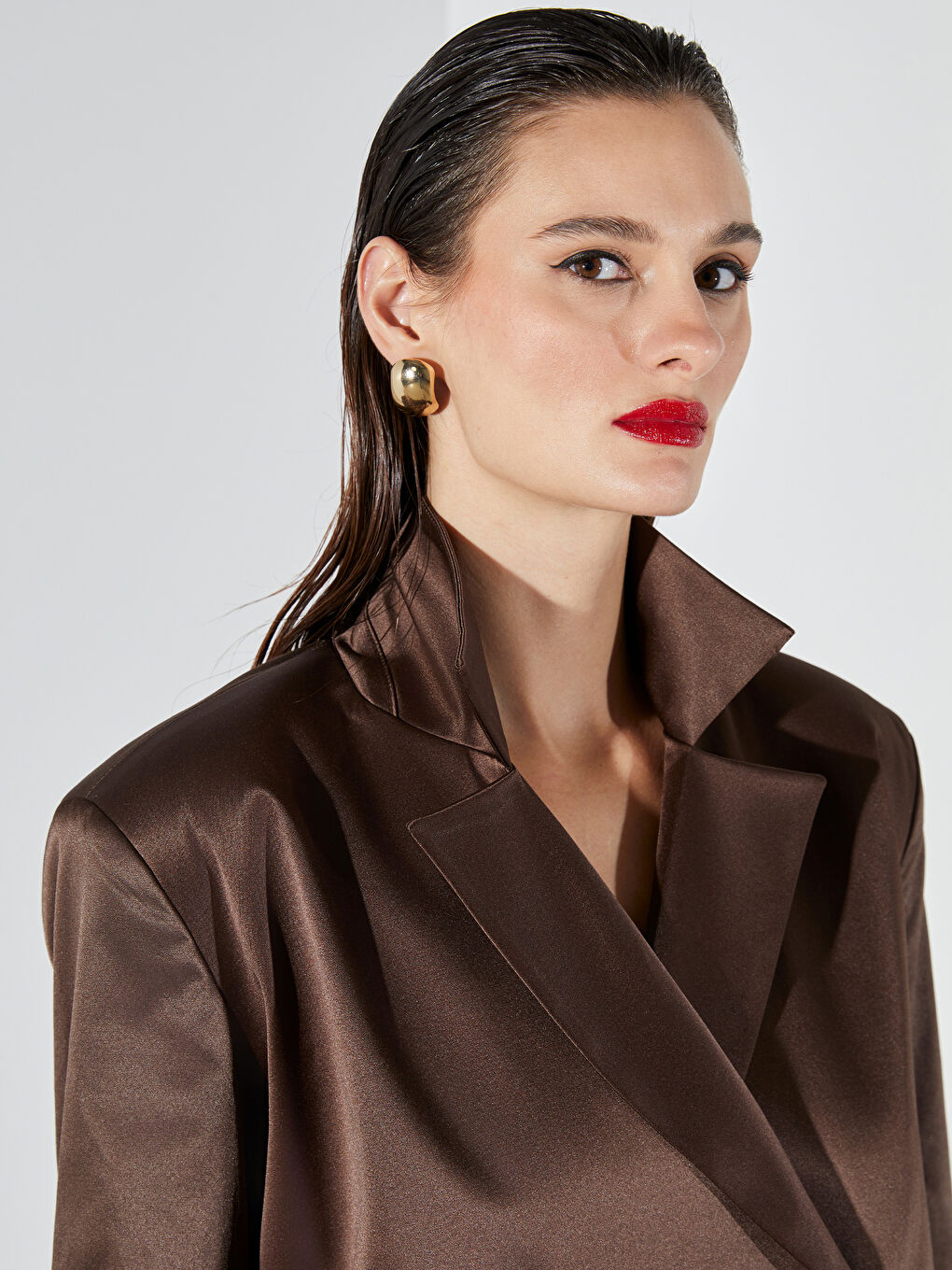 Double Breasted Satin Women's Blazer Jacket-3