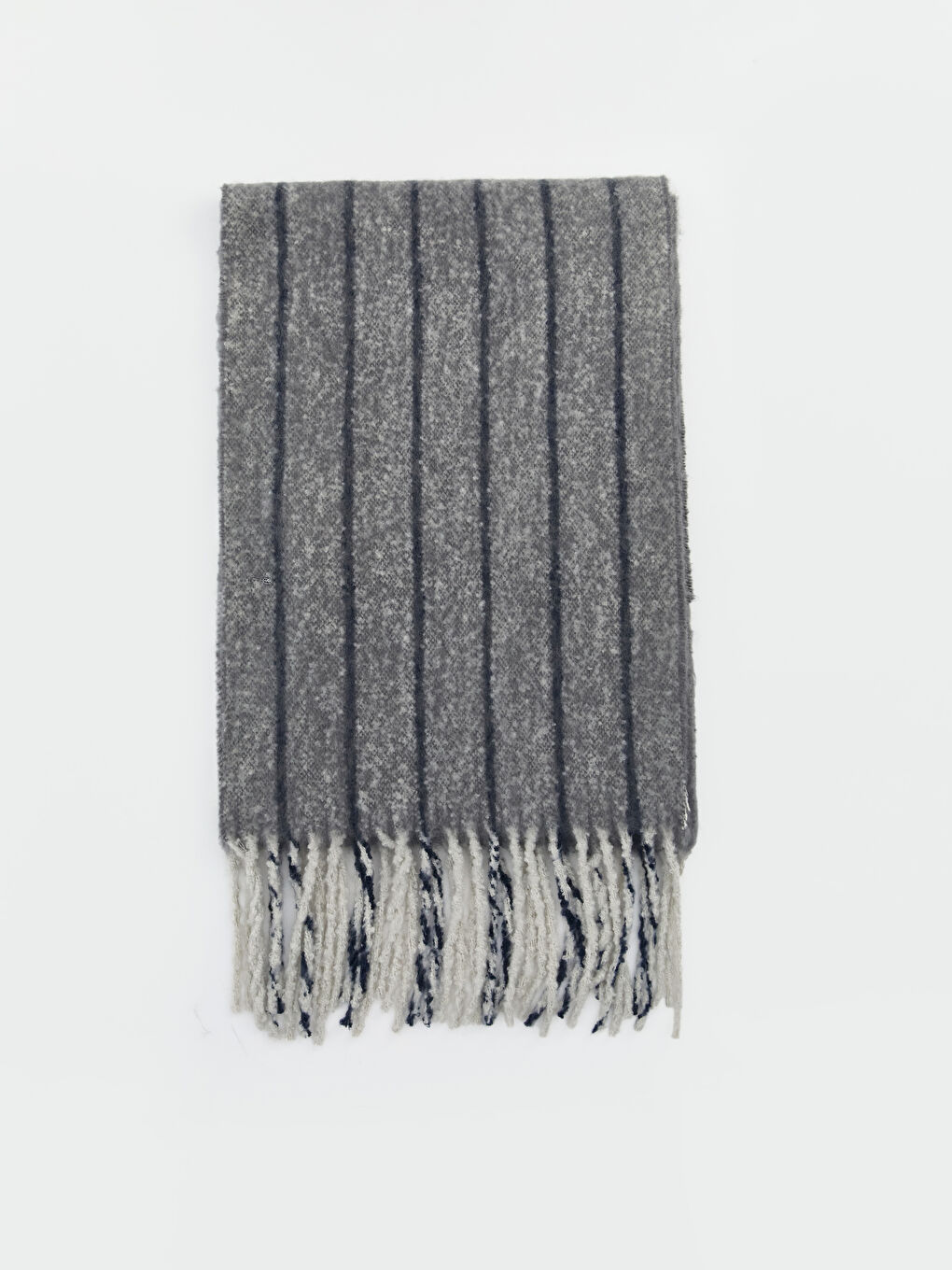 Gri Püsküllü Kadın Atkı-1