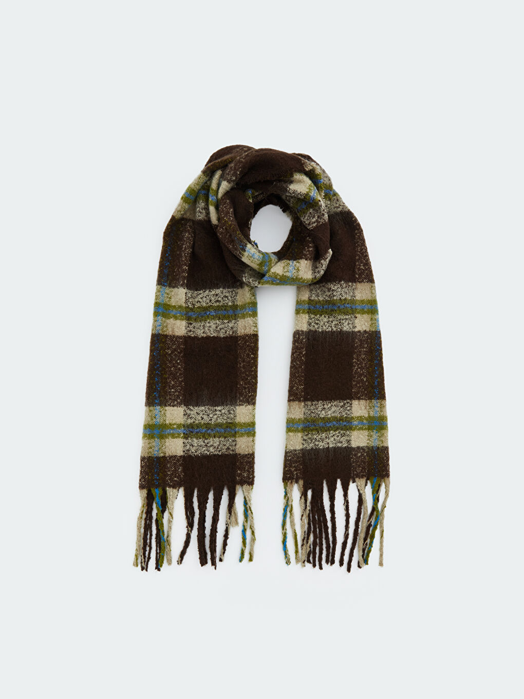 Kahverengi Püsküllü Kadın Atkı