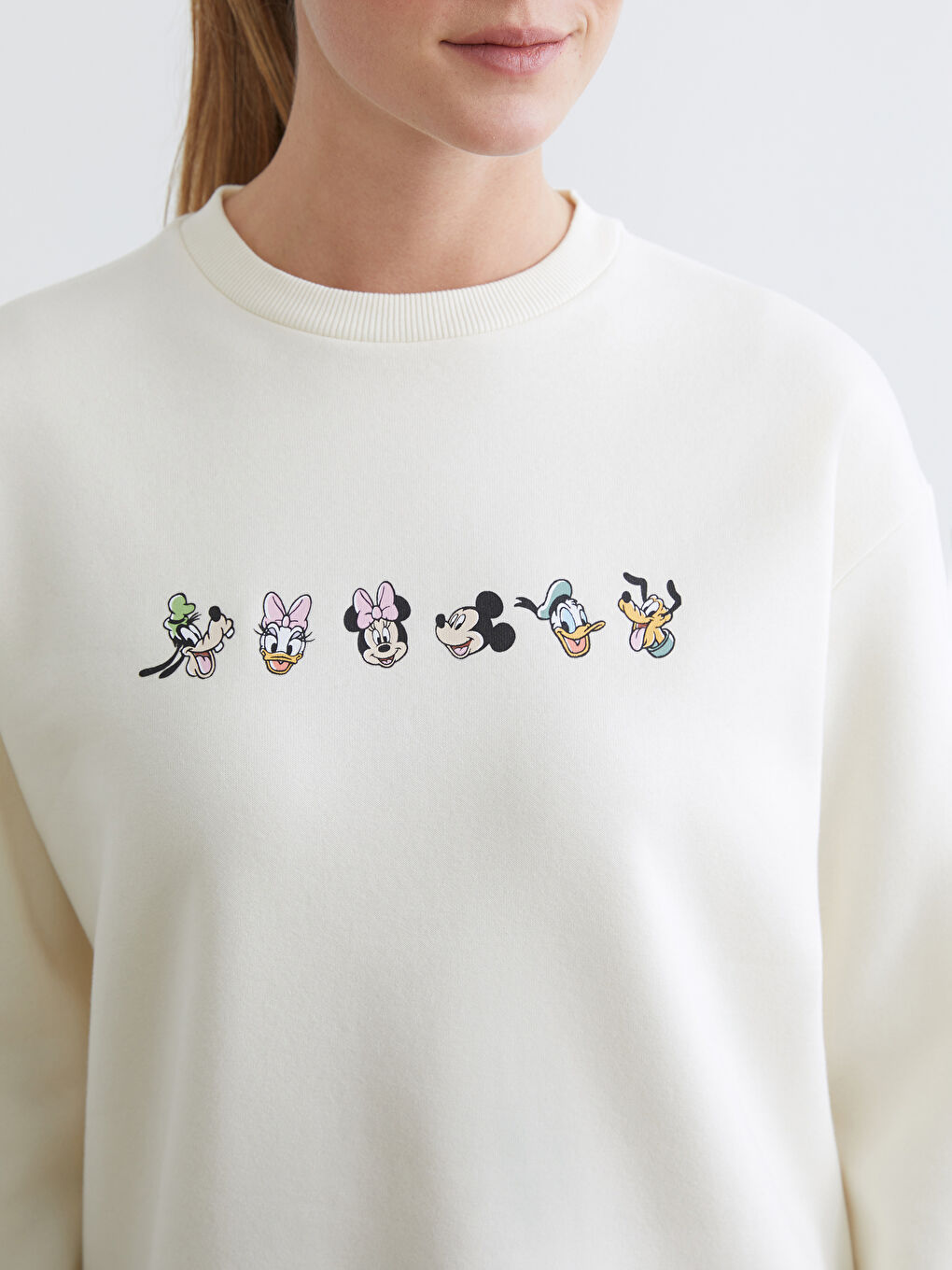 Bej Minnie Mouse Baskılı Kadın Kalın Sweatshirt-2