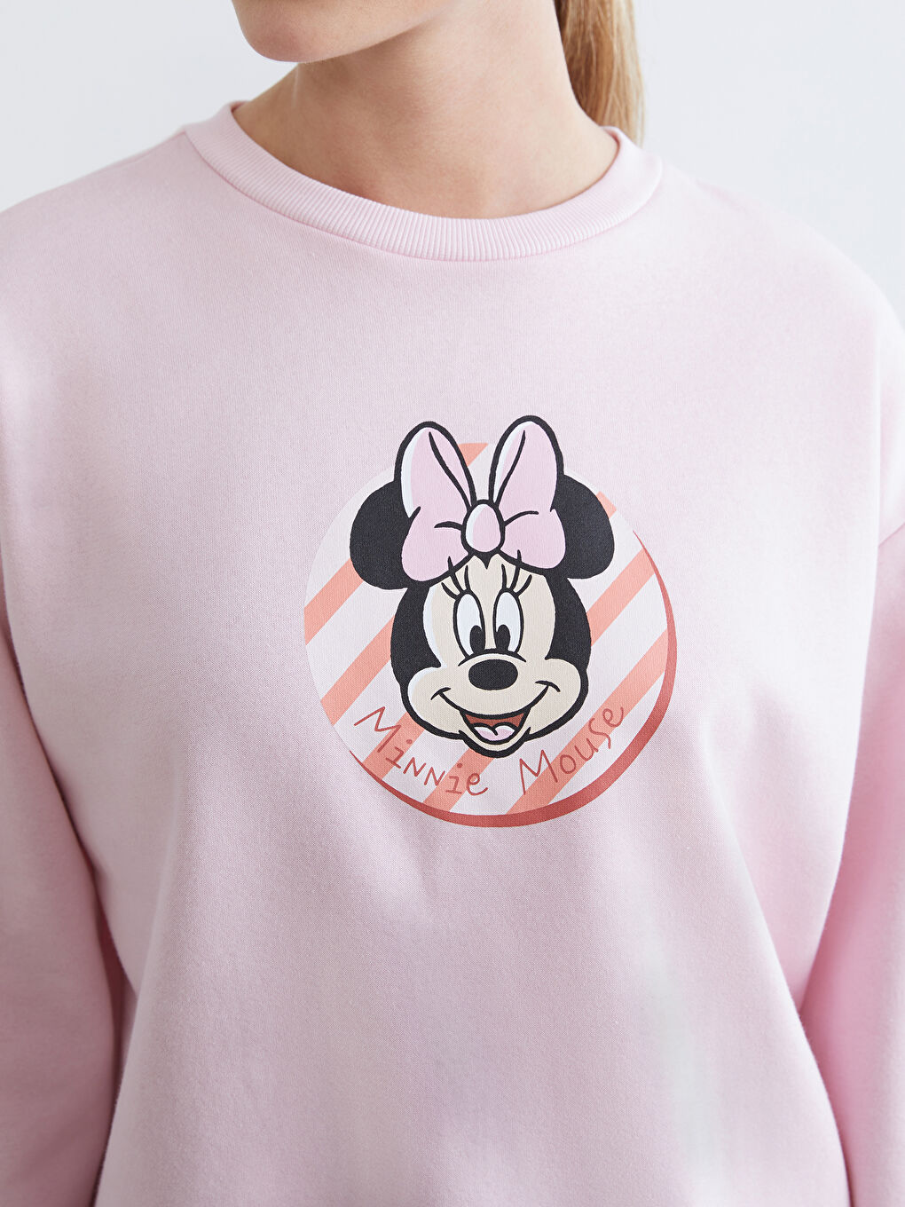 Pembe Minnie Mouse Baskılı Kadın Kalın Sweatshirt-2