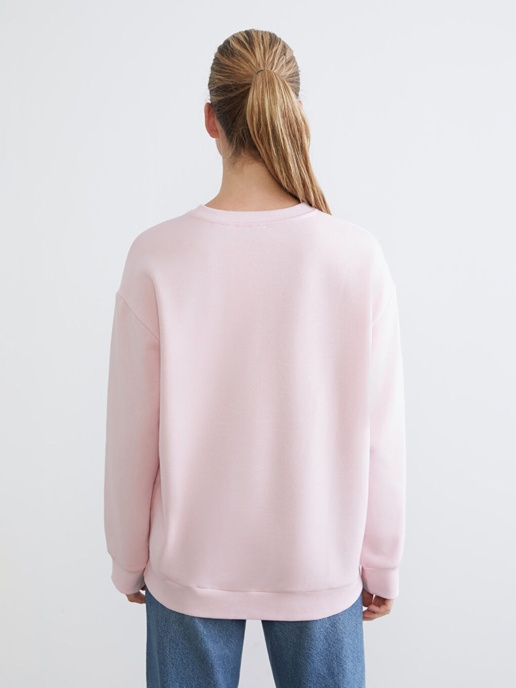 Pembe Minnie Mouse Baskılı Kadın Kalın Sweatshirt-3