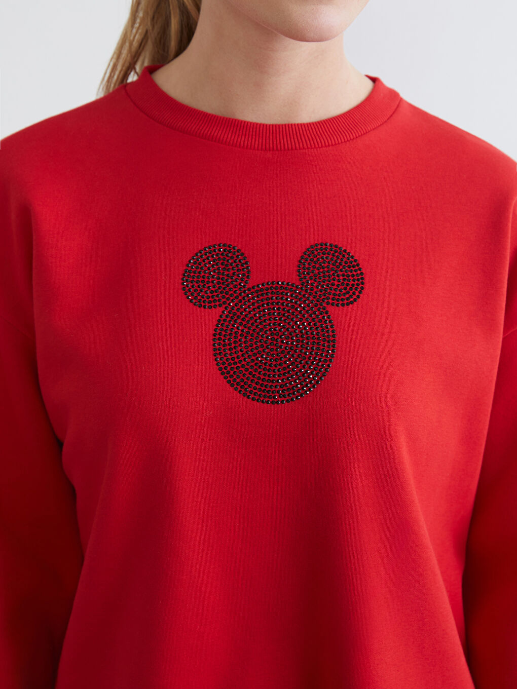 Kırmızı Minnie Mouse Baskılı Kadın Kalın Sweatshirt-2