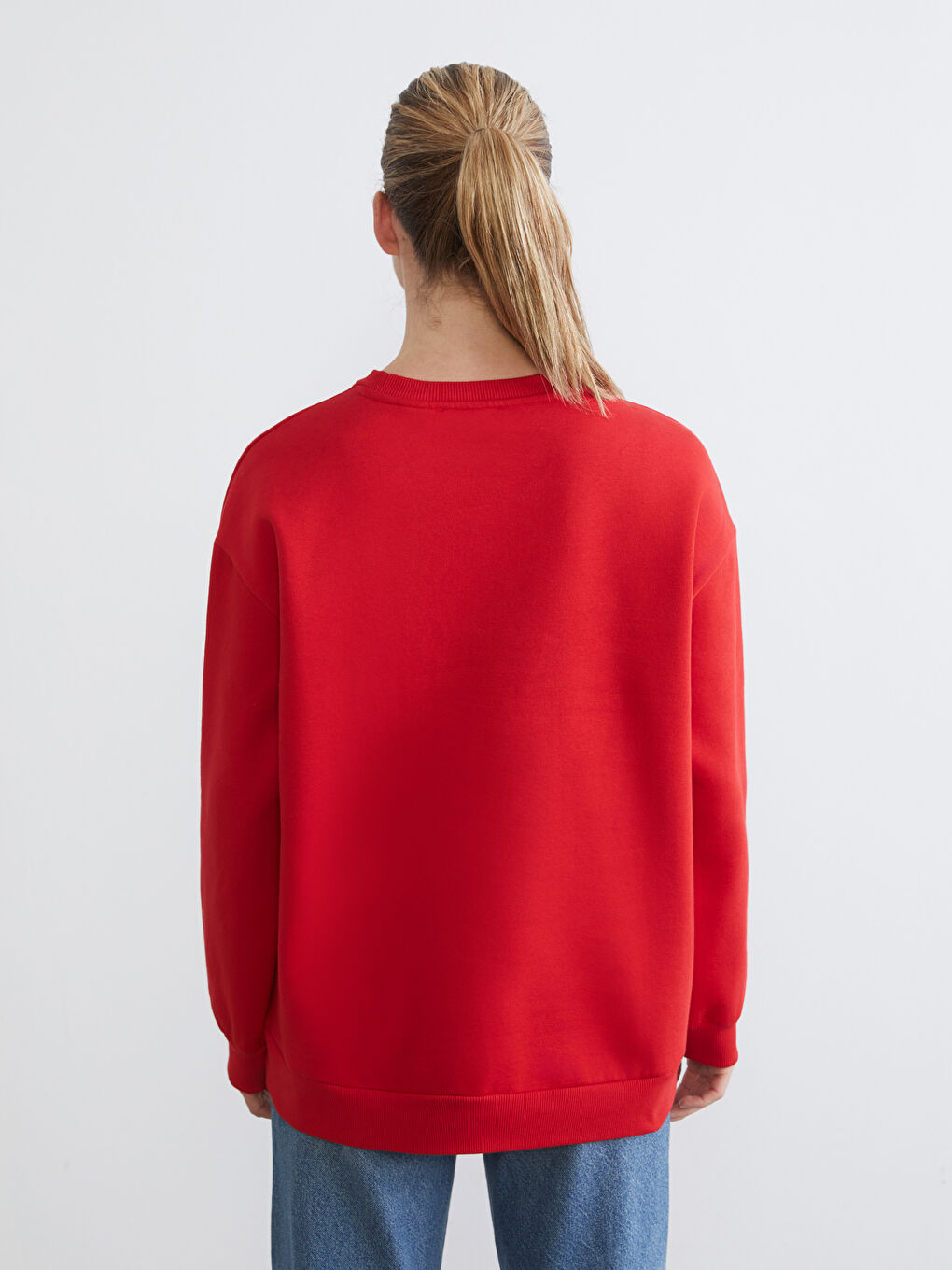 Kırmızı Minnie Mouse Baskılı Kadın Kalın Sweatshirt-3