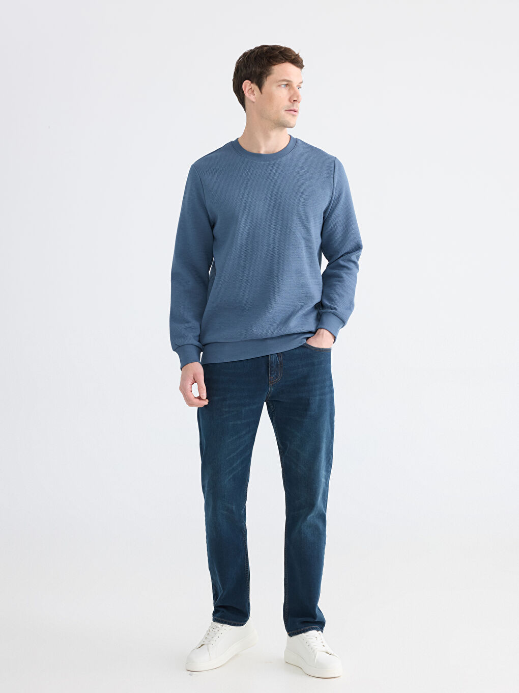 Petrol Bisiklet Yaka Erkek Sweatshirt-1