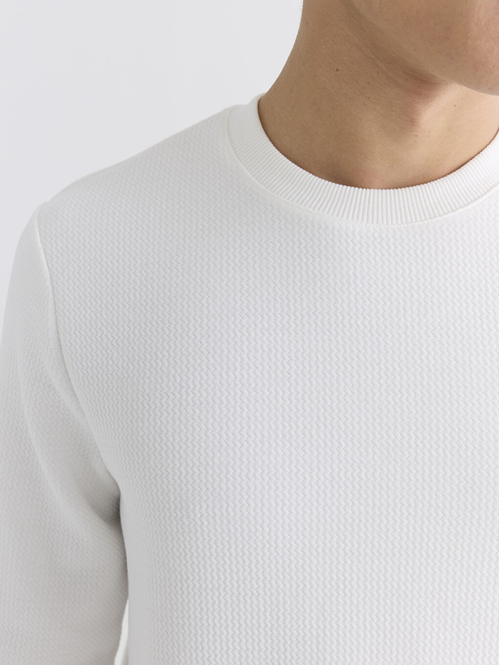 Ekru Bisiklet Yaka Erkek Sweatshirt-2