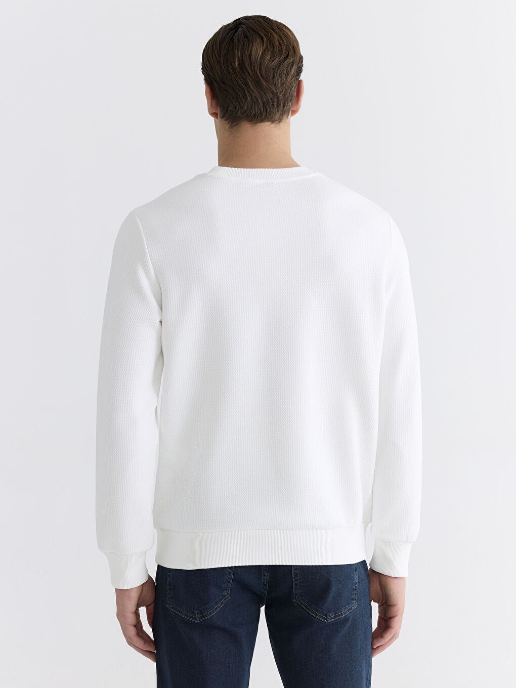 Ekru Bisiklet Yaka Erkek Sweatshirt-3