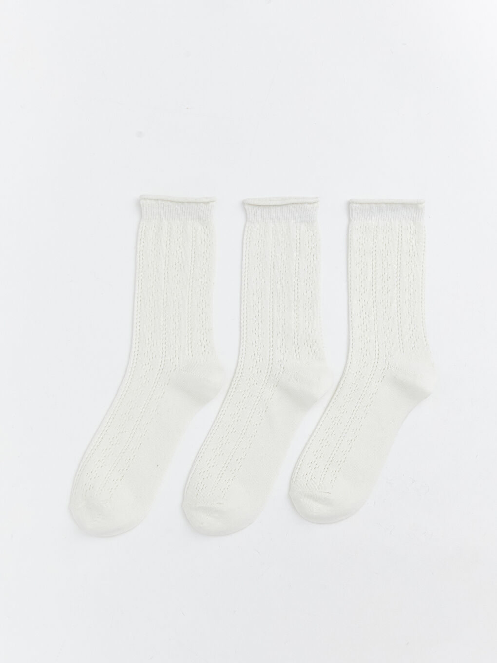 Beyaz Ajurlu Kadın Soket Çorap 3'lü