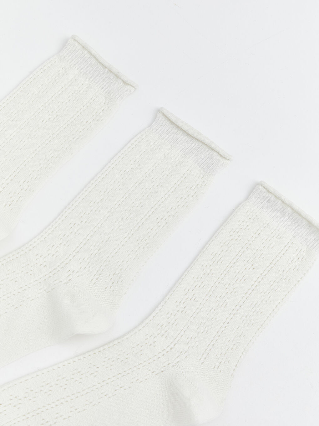 Beyaz Ajurlu Kadın Soket Çorap 3'lü-1